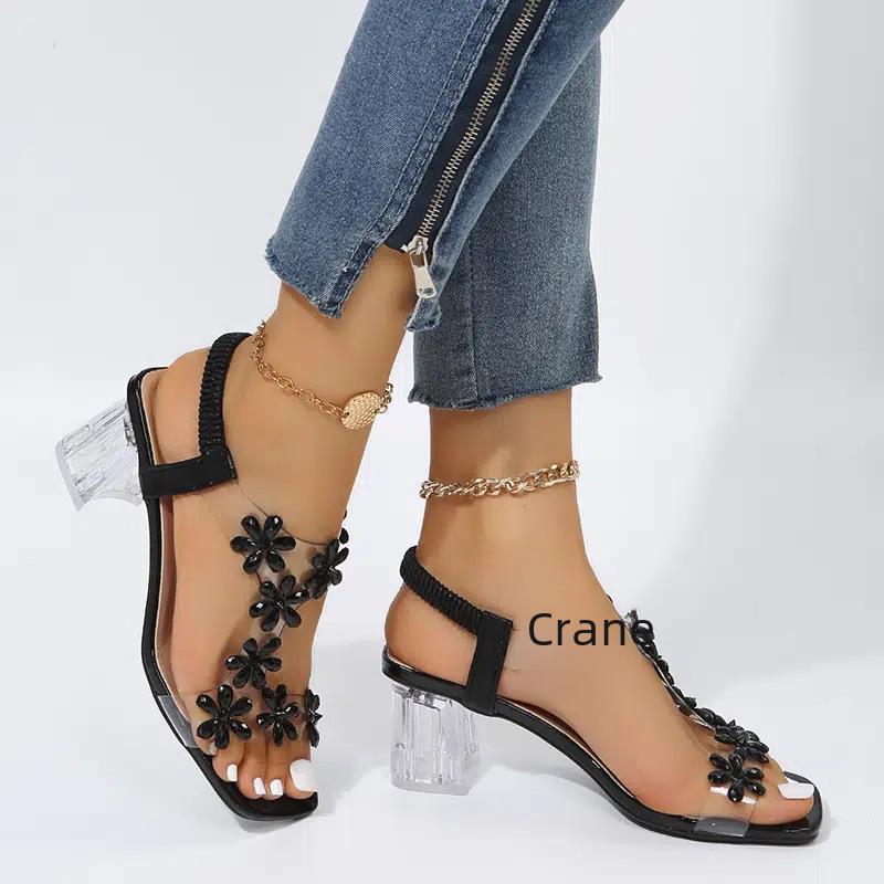 Damen-Sandalen mit Strasssteinen und hohem Absatz, große Größen 34–43, koreanischer Stil, Sommerkollektion 2021