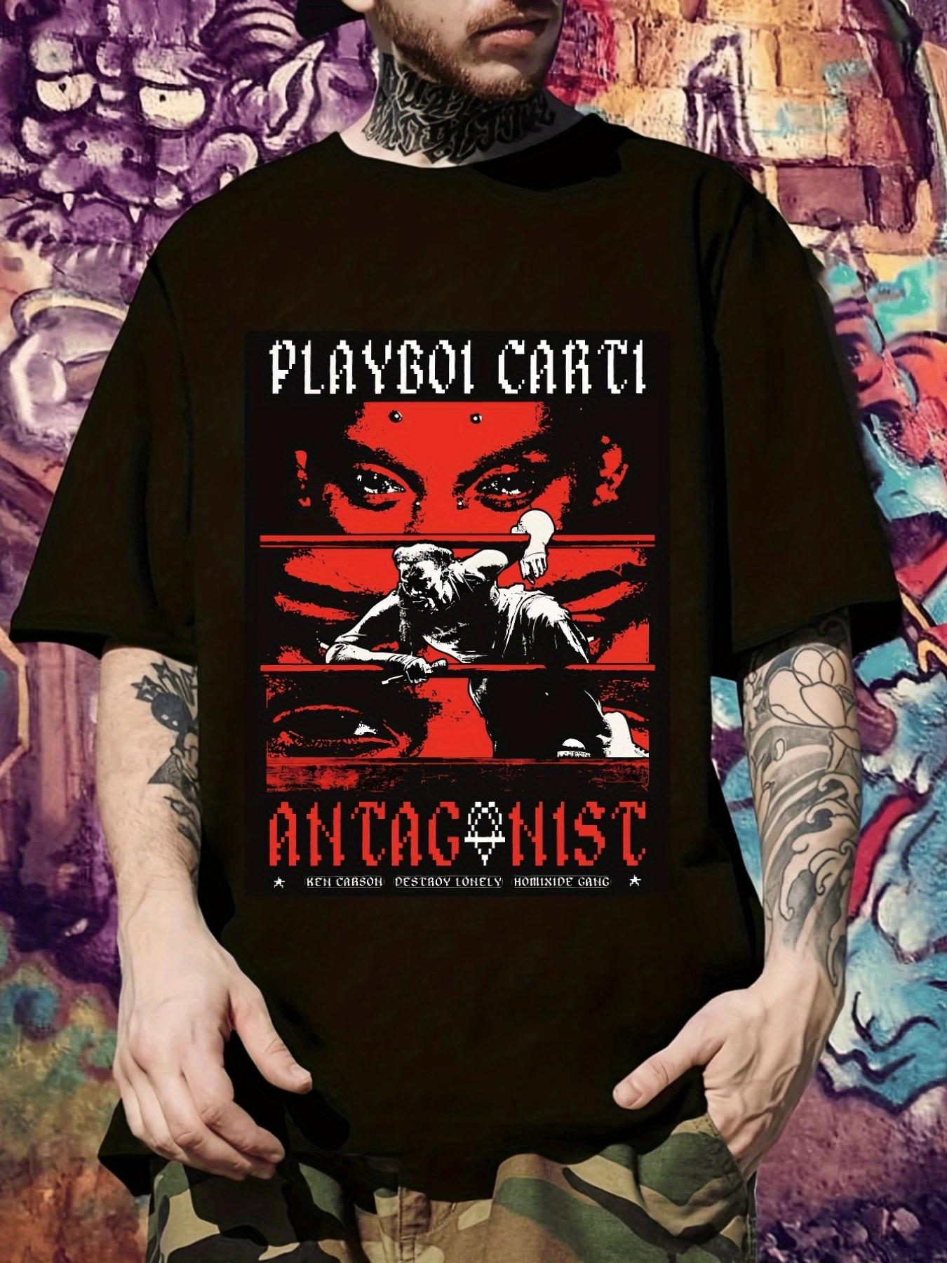 PLAYBOI CARTI ANTAGONIST Graphic T-shirt - Black Tee with Red Accents M