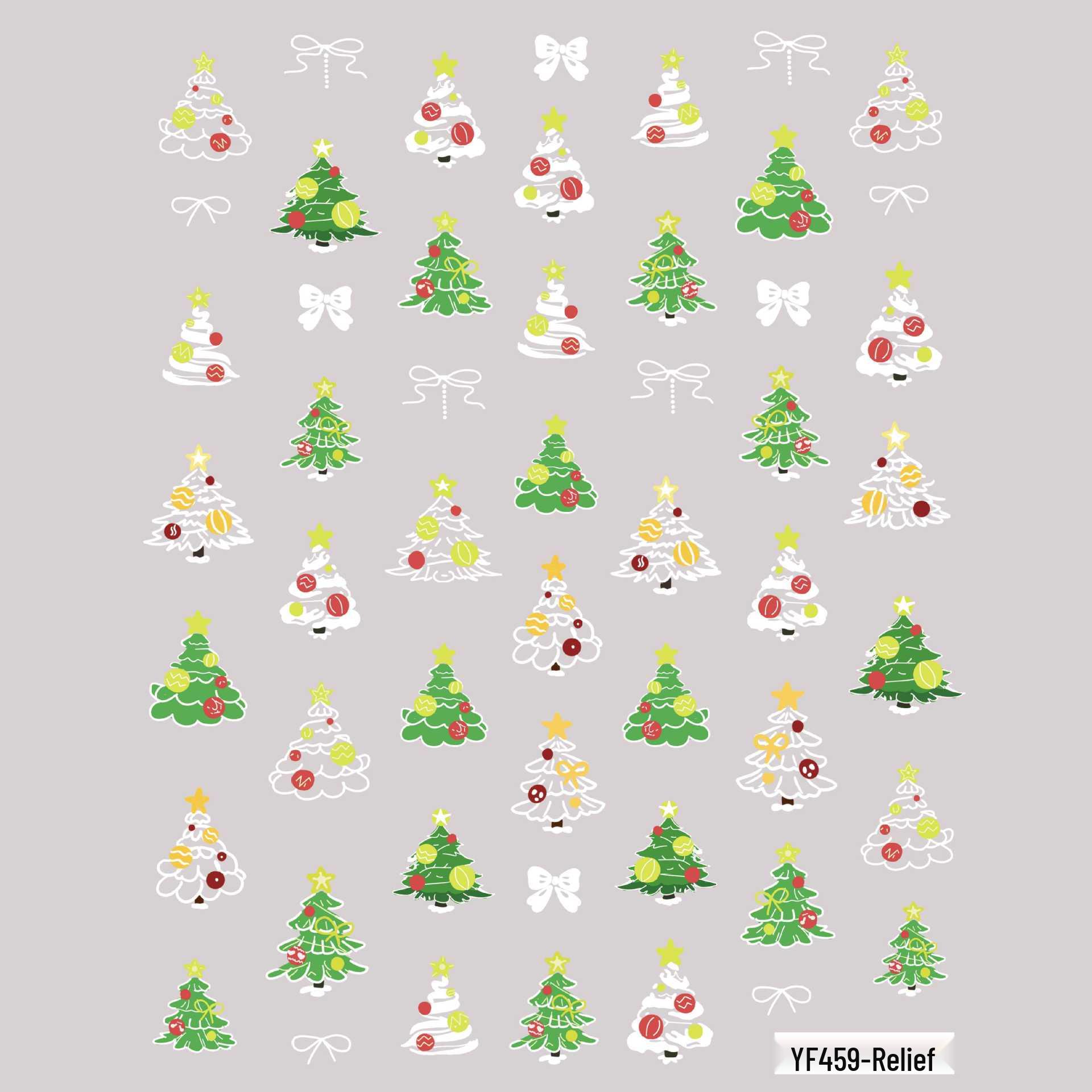 Macaron Graffiti Christmas Nail Stickers: Embossed Cartoon Tree DIY Decorations Exquisite individual packaging【7.2*9.3cm】