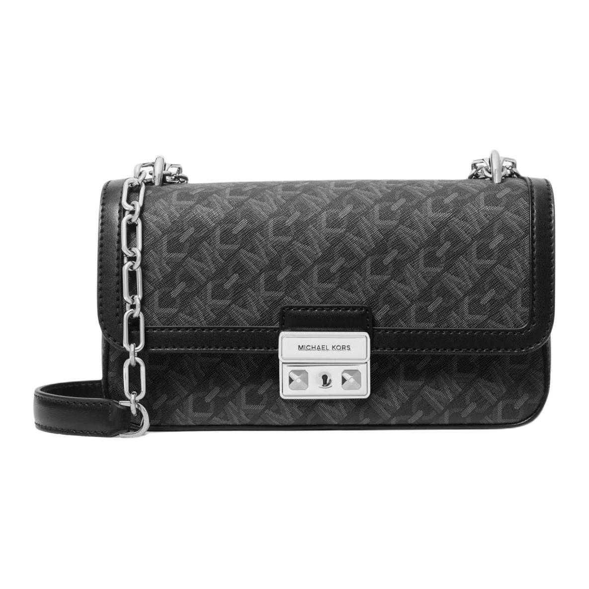 Michael Kors MK Tribeca Letter Print Flap Closure Shoulder Tote Bag Small Women handbags Black 30S4S2RL5V-001 Basic Set (Bag+Dust Bag)