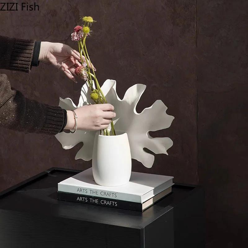 Blooming Flowers Ceramic Vase Desk Decoration Floral Arrangement Artificial Flowers Decorative White Vases Room Aesthetic Decor