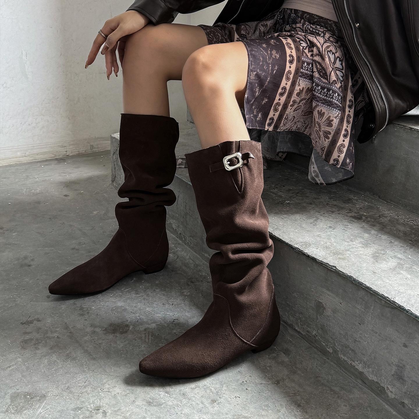 

Версия из коровьей кожи~ ретро остроносые сапоги с высоким голенищем сапоги сапоги детские 2025 новые высокие сапоги ковбойские сапоги в западном стиле сапоги сапоги 42 коричневый