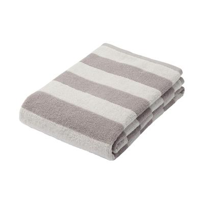 MUJI Fluffy Pile Bath Towels (Patterned), Set of 4, 60 X 120 Cm, Gray Border, Soft, 84835025