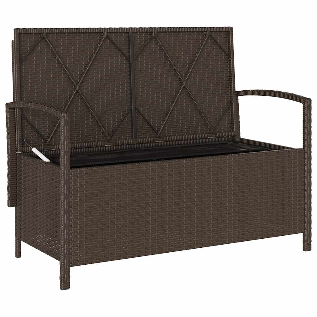 Garden Bench with Storage and Cushion Brown Polyrattan