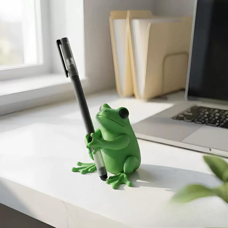 Cute Green Frog Shaped Desktop Organizer 3D Print Pen Holder Novelty Home Office Stationery Storage Box