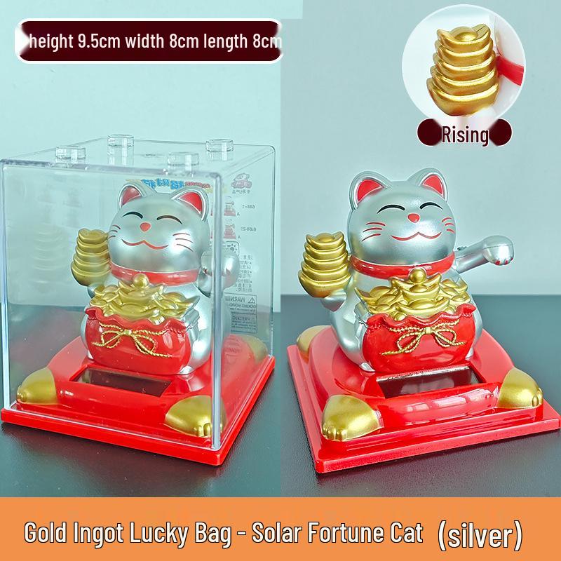 335 New Small Solar Waving Lucky Cat Ornament for Cake, Home, or Car Decoration