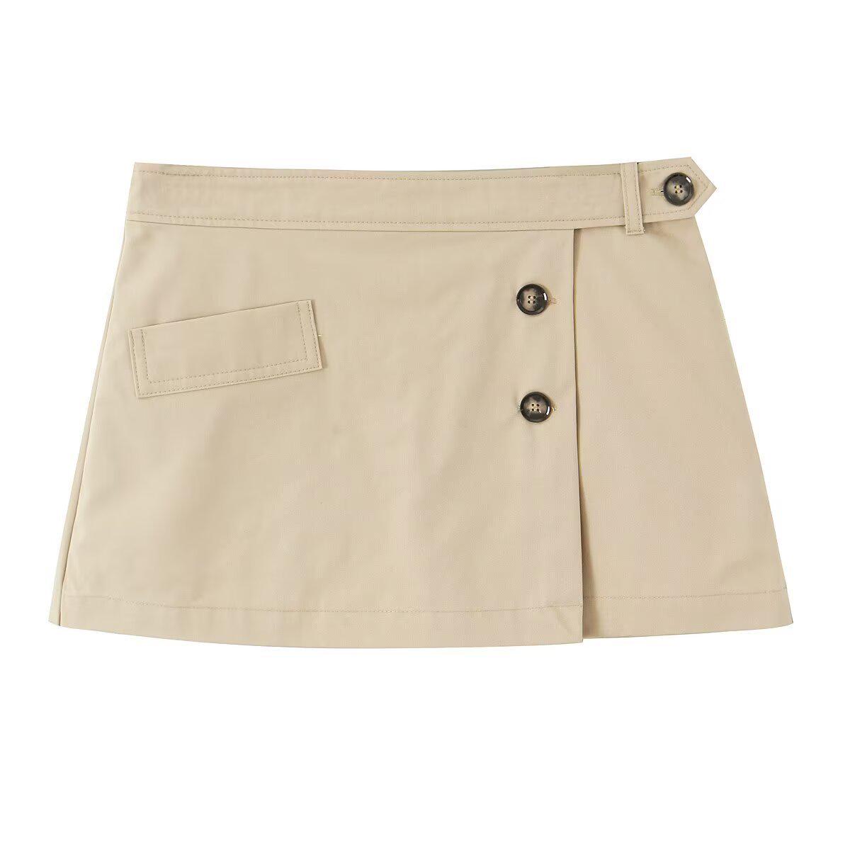 

Женский комплект топ с узкими лацканами и юбка с высокой посадкой с деталями в виде ремешков Весна/Лето 2025 S верблюд