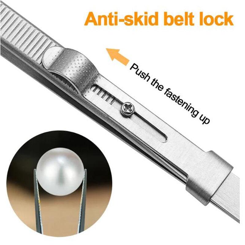 Stainless Steel Precision Tweezers Adjustable Slide Lock Antistatic Jewelry Eyebrow Craft For Electronic Component Repair Tools