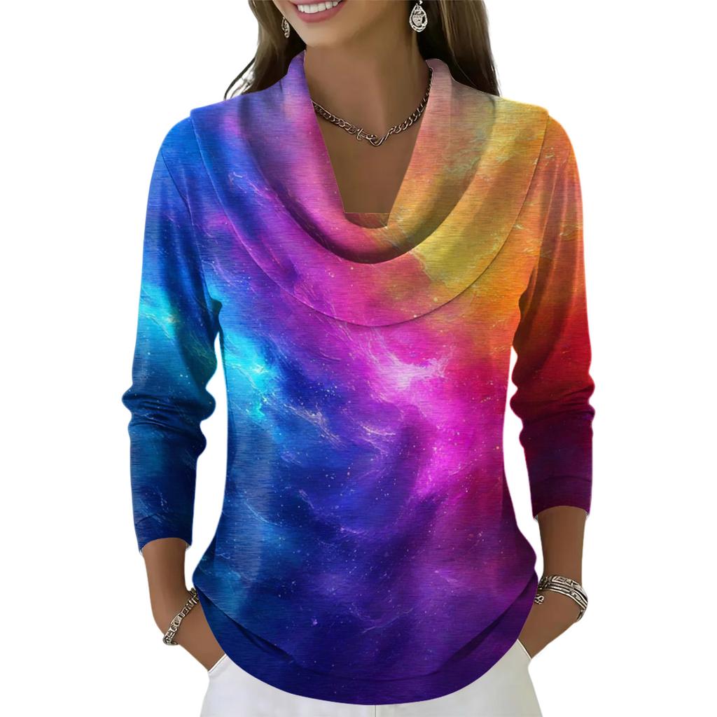 Dámský ležérní a módní svetr s dlouhým rukávem a potiskem, kulatým výstřihem