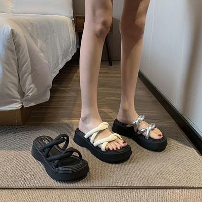 Lightweight Heightening Cross Sandals Versatile Muffin Shoes Women's Outer Wear 2025 Summer New Trendy Brand Small Thick-soled Slippers