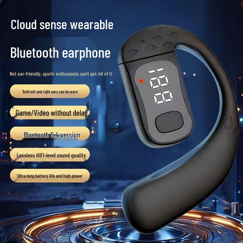 Ultra-Long Battery Bluetooth Earhook Earbuds with Digital Display