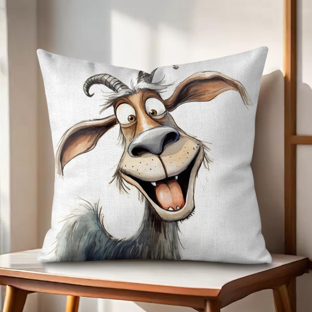 

Spooky Goat Face Cushion Cover Natural Linen Organic Fabric DoubleSided Printing Couch Pillow Covers Home Decor Gift 30cmx30cm