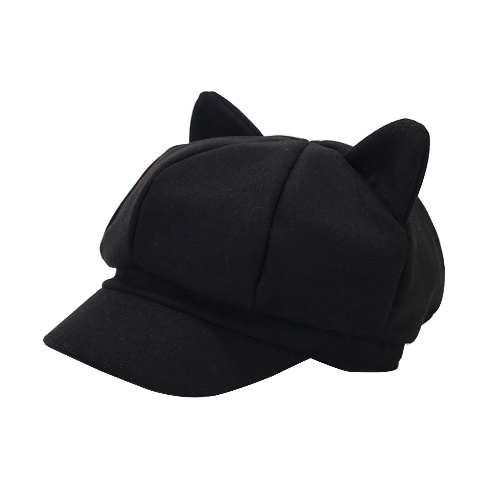 

Newsboys Beret Hat for Women Breathable Woolen Cabbie Hat Cool Jokers Girl Cat Ear Octagonal Cap Subculture Headwear чёрный
