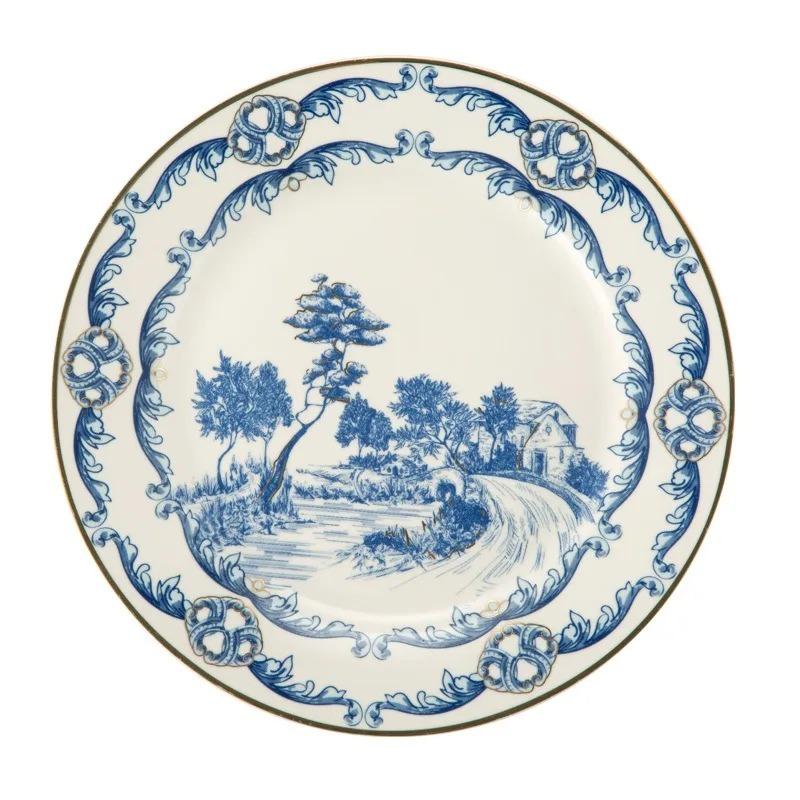 

BEPAN 1PC Blue and White Cake Plate Ceramic Plate Set Western Style Dinnerware Hotel Restaurant Dessert Fruit Tableware Home Kitchen