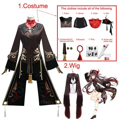 Hu Tao Cosplay Kostüm Chinesisches Antikes Kostüm Halloween Karneval Hutao Kleidung Inklusive Socken Hut Schmuck