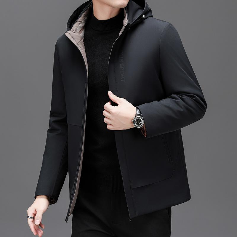 Thickened White Goose Down Jacket for Middle-aged and Elderly People In Winter, Navy Blue Fashionable Casual Tops for Men's Blazer