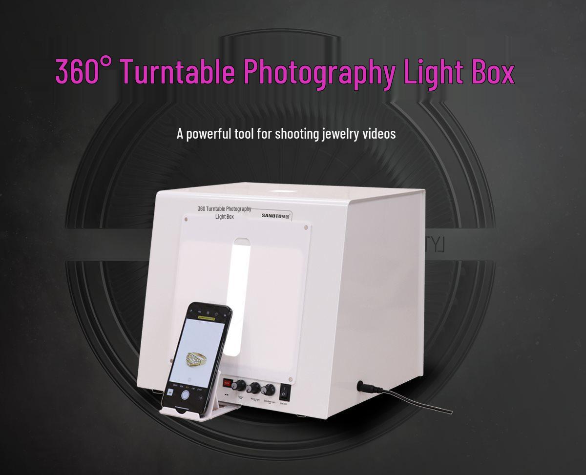 

Jewelry Photography Studio: 360° Electric Turntable Light Box for Gold & Silver Still Life