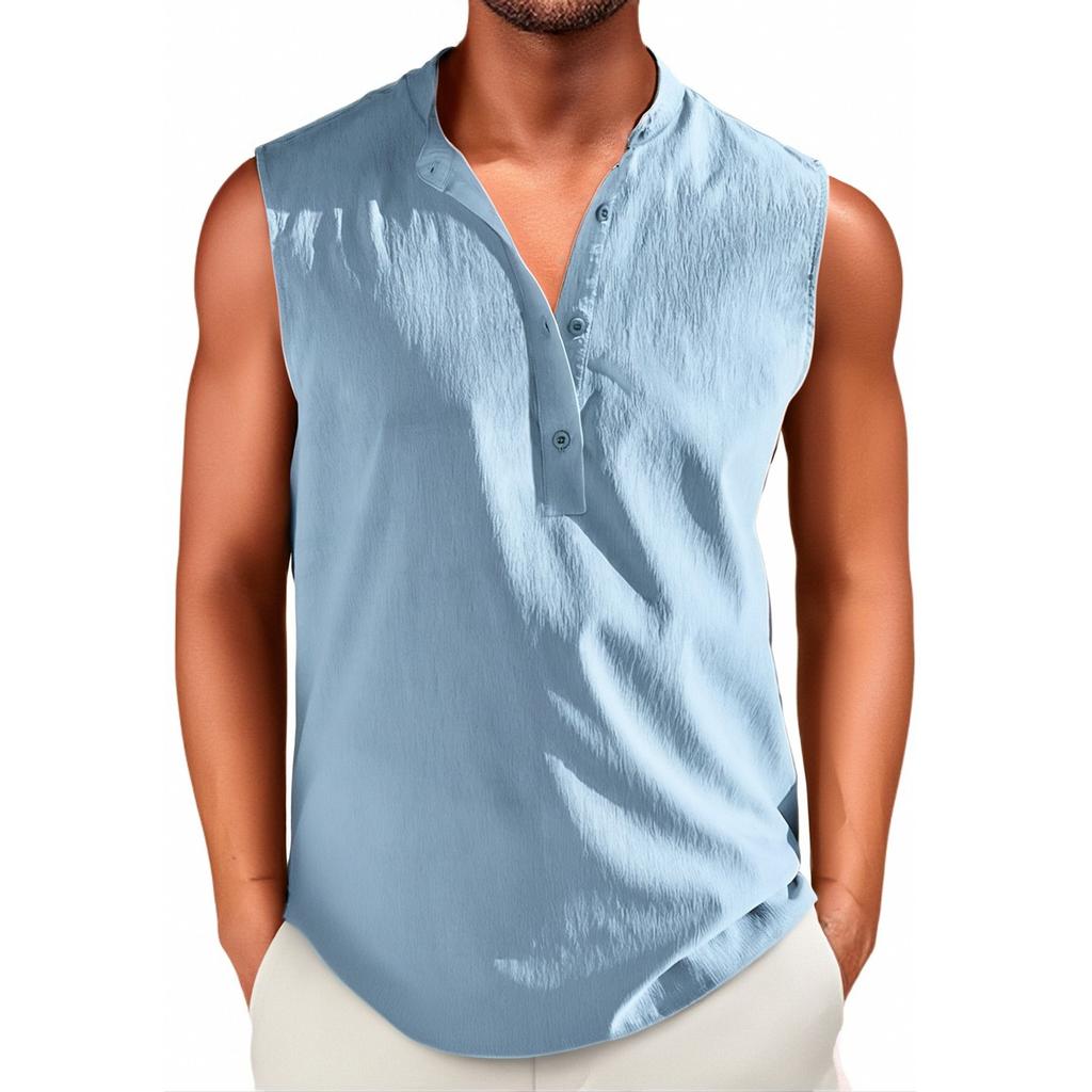 Men's Vintage Cotton And Linen Solid Color Casual Sleeveless