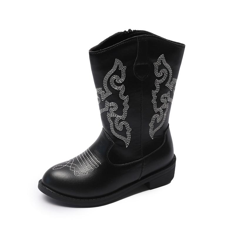 Skórzane Dziewczęce Wzór Dekoracyjne Cowboy Codzienne Botki Jesień i Zima Antypoślizgowe Boczny Zamek Retro Dziecięce Botki.