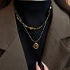 Sophisticated Retro Styles Necklace with Tigers Eye Stone Pendant and Double Layer Chain Designs Accessory for Women
