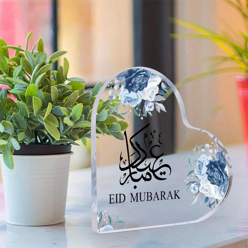 2D Flat, Classic Heart-Shaped Acrylic Eid Mubarak Desktop Decoration Plaque, Suitable for wall Decoration, porch, Room, Villa, accents Home, Hallway,
