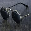 New Vintage Steampunk Sunglasses Round Steam Punk Metal Women Coating Sunglasses Men Retro Circle Sun Glasses Flap sunglasses