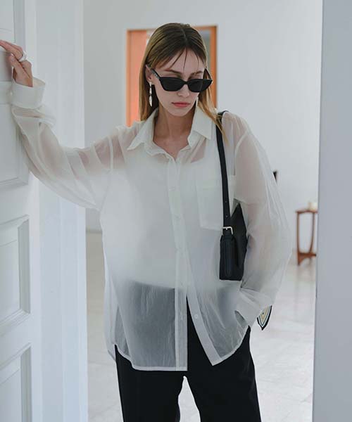 Pluna Studio See-Through Loose Shirt_White White/Free