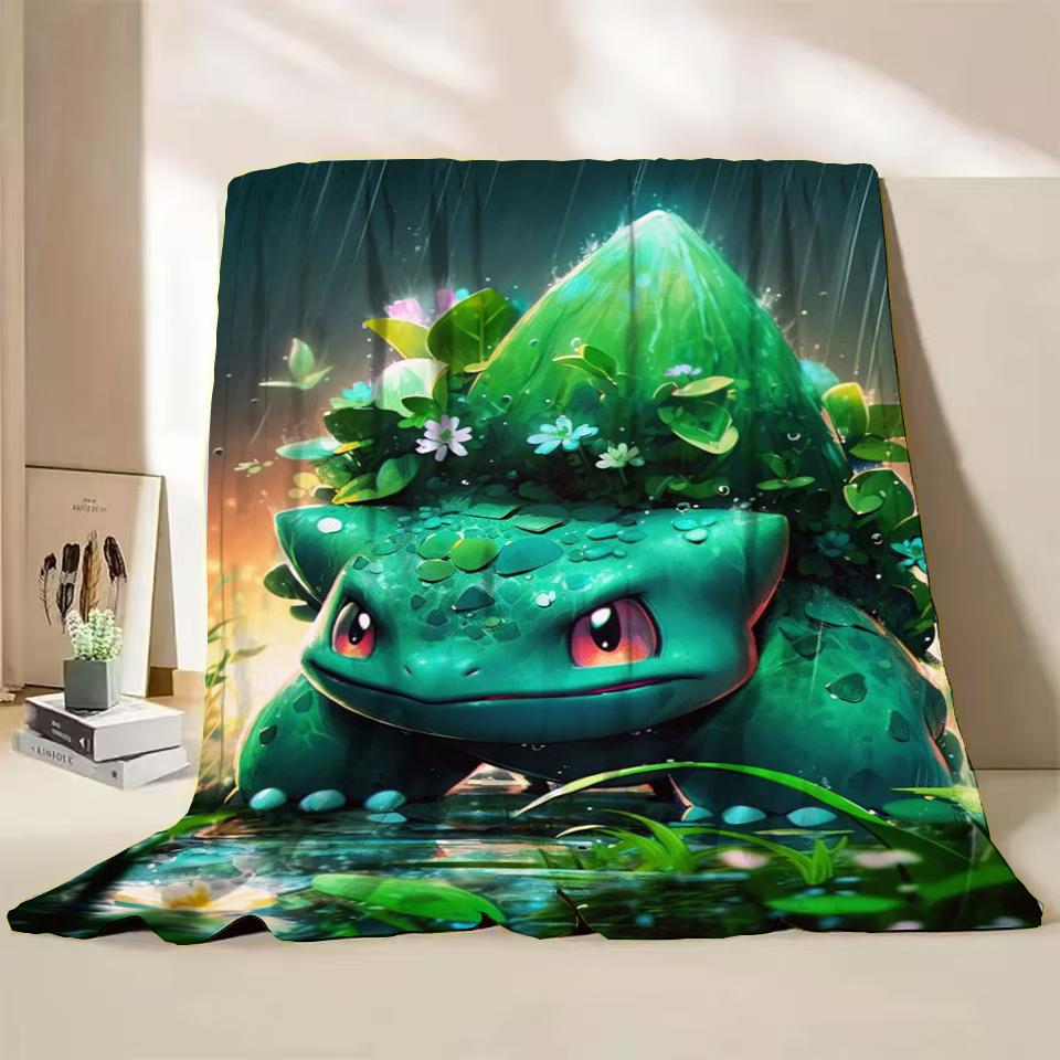 Pokemon Bulbasaur Flannel Throw Blanket for Bed Sofa Home Bedroom Office Travel Children's Cover Blankets Kids Winter Warm Gifts