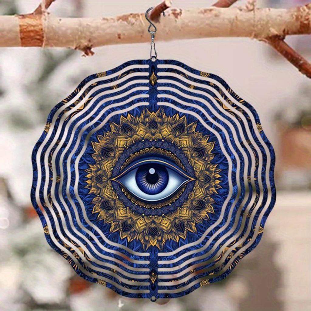 Classic Mandala Evil Eye Wind Chime - 3D Hanging Rotary Outdoor Decor, Colorful Metal Garden Art for Patio