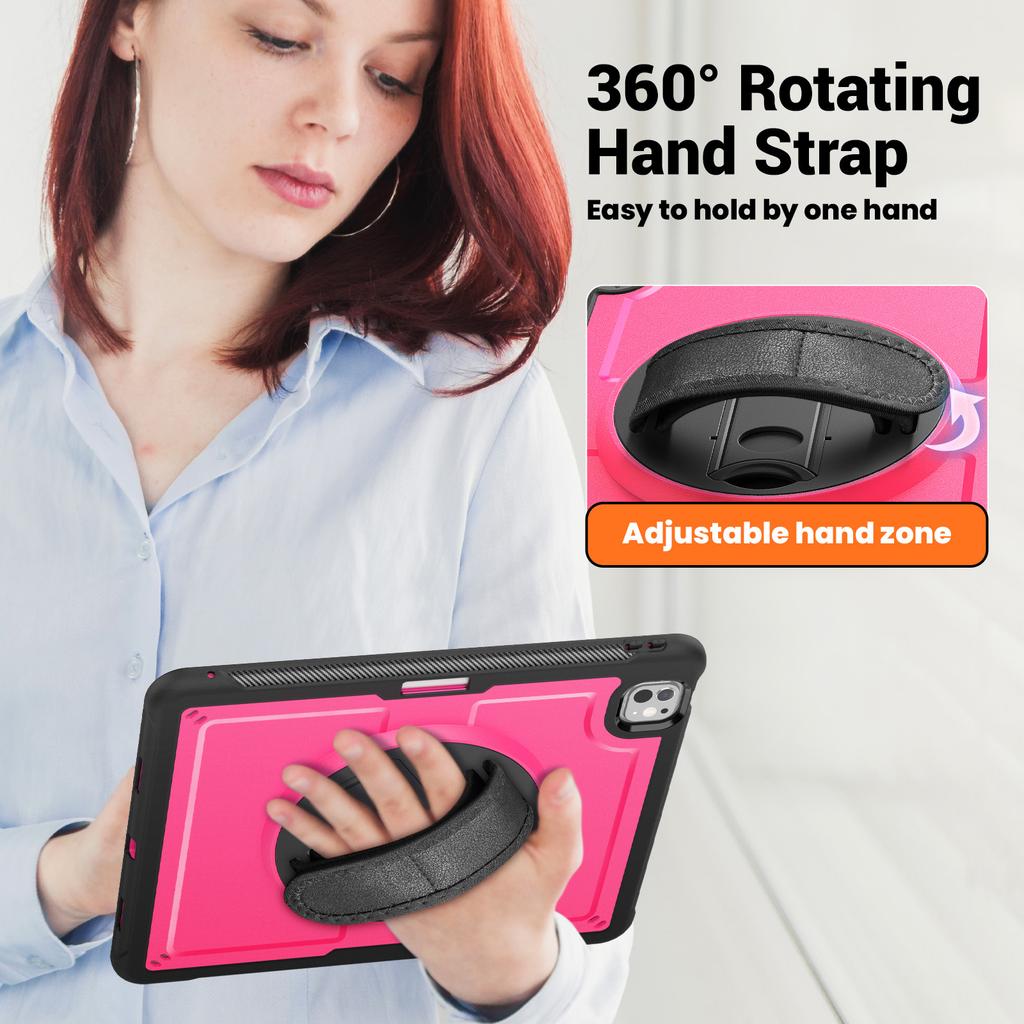 For iPad Pro 13 (2025)/13 (2024) Case Kickstand PC TPE Tablet Cover with Hand Strap