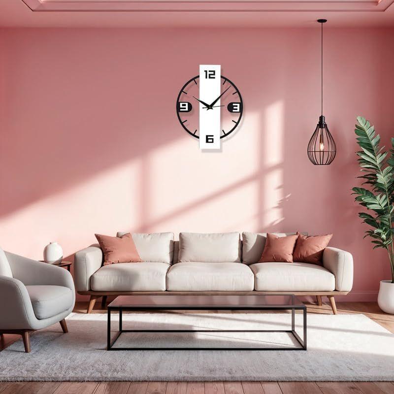 Ceas de perete pentru casă, birou, sufragerie, dormitor, | Mare, elegant, ultimul decor pentru casă | (40 X 32 CM) | Alb și Negru (Baterie inclusă)