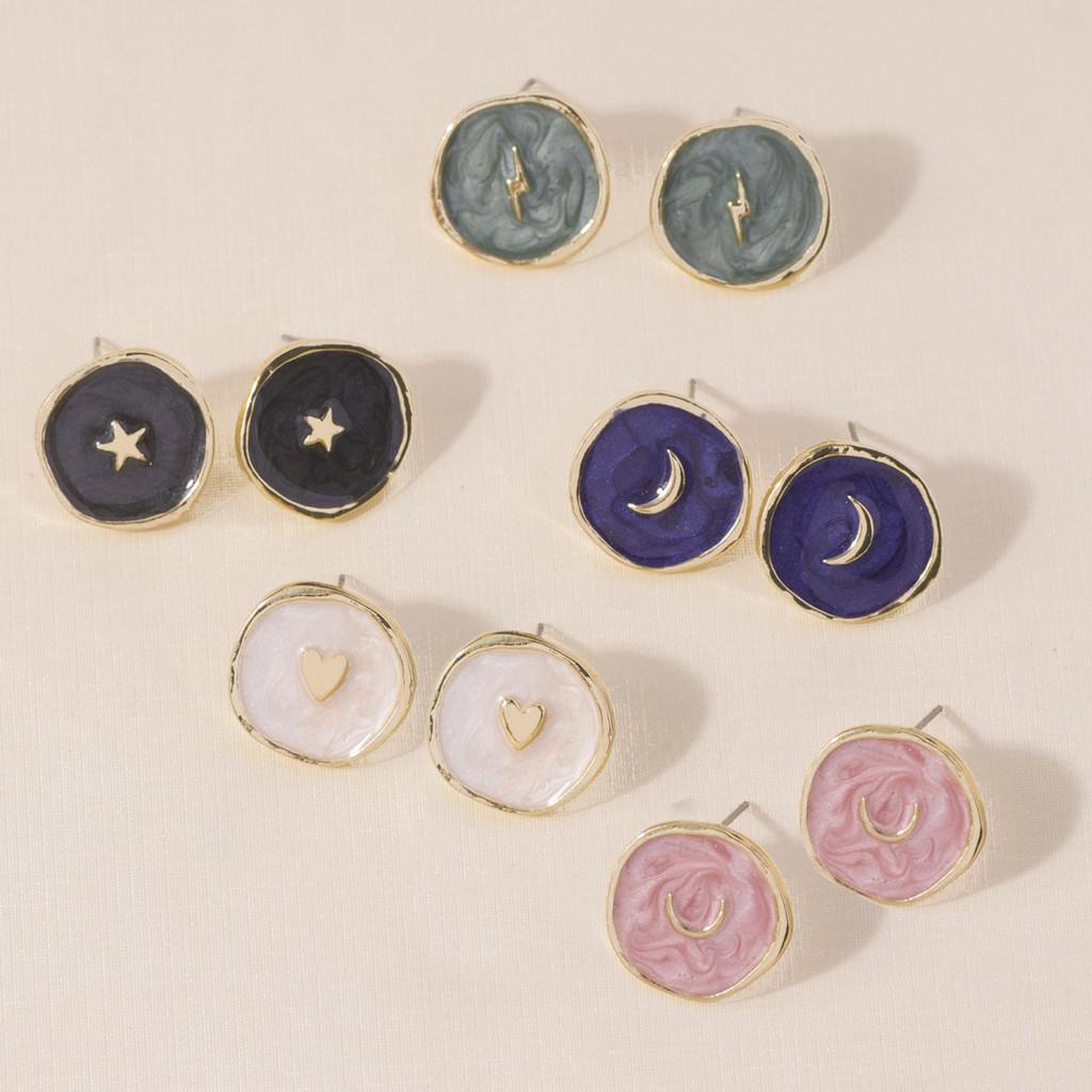Geometric Heart Versatile Moon Star Earrings For Women In Multiple Colors