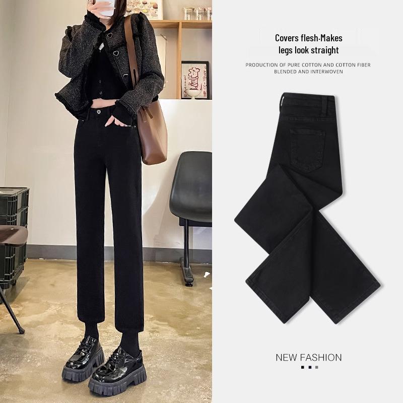 2025 Women s High-Waisted Black Cigarette Pants - Slim Fit, Petite, Straight-Leg for Spring & Autumn