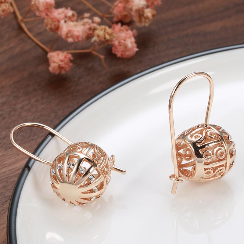 New Trend  Rose Gold Bridal Earrings For Women Unusual Hollow Flower Ball Drop Earrings Wedding Daily Fashion Jewelry