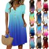 Women's Fashion Gradient Color Printed Round Neck Short Sleeve Button Neck  Casual Dress