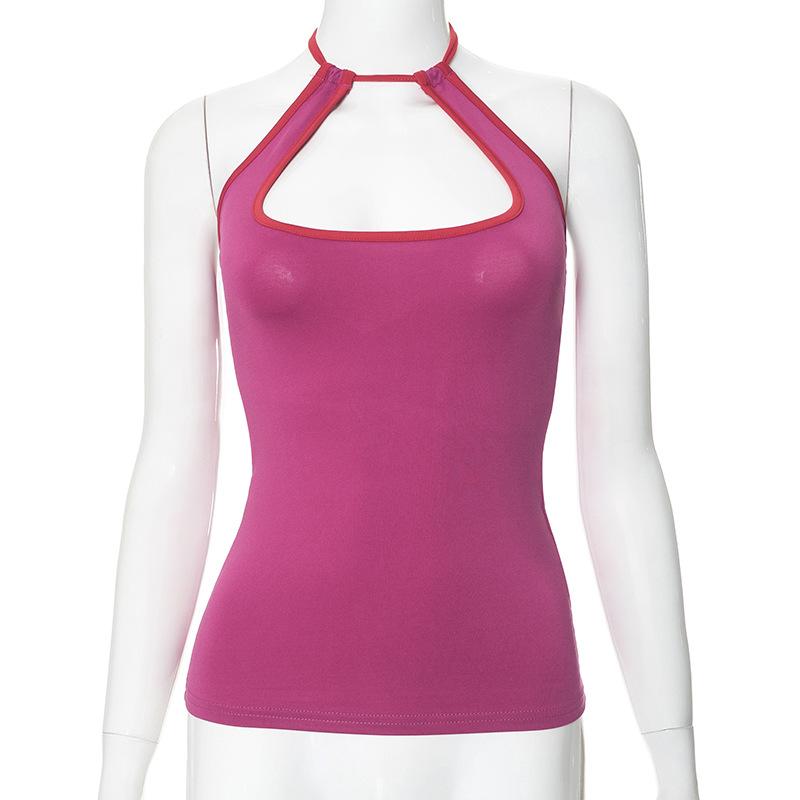 

GMXIA Женская летняя контрастная футболка с бретелью через шею и бретелью через шею L