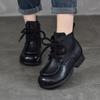 Johnature Vintage Cowhide Handmade Short Boots Genuine Leather Lace Up Round Toe Soft Soled Boots Women's Shoes