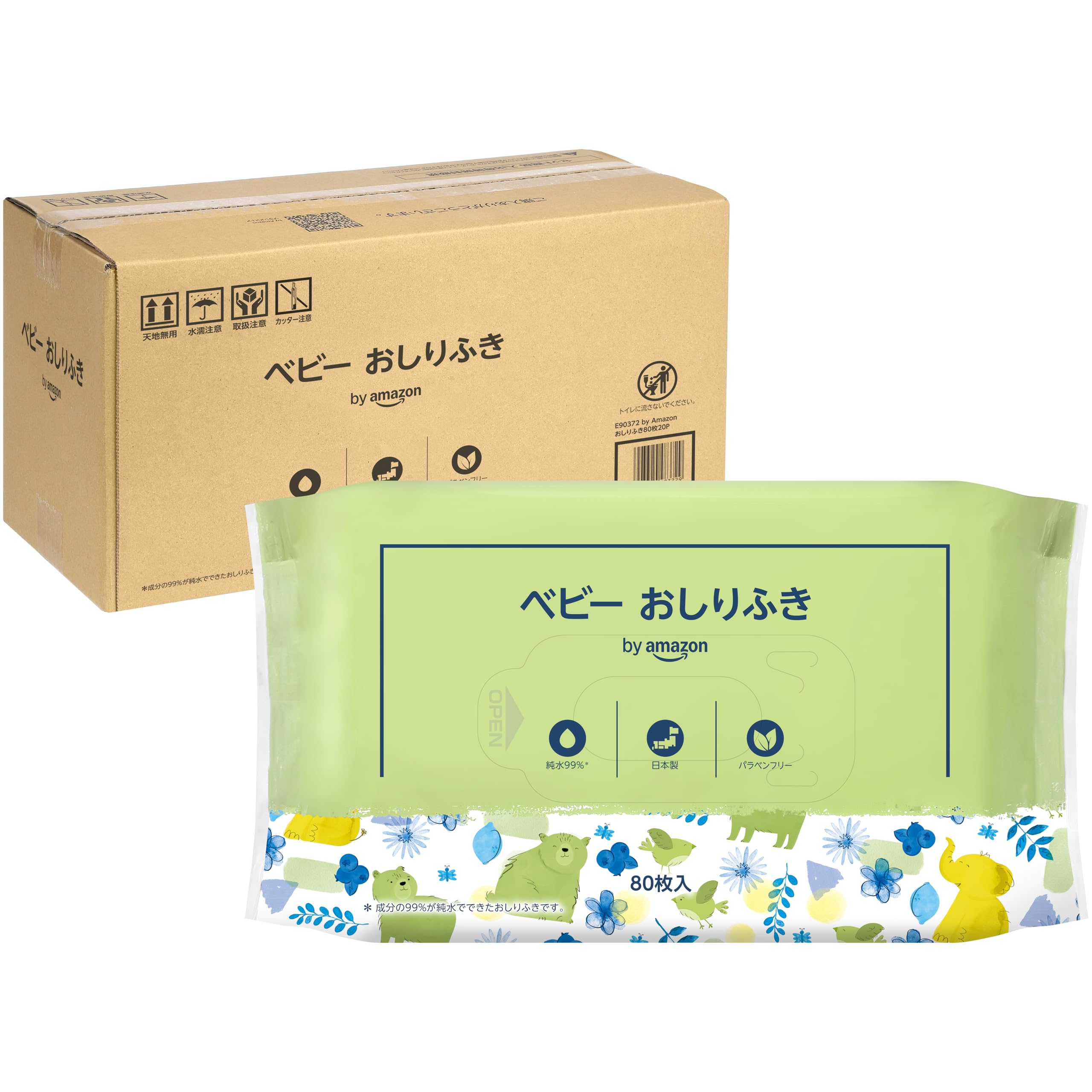 

Детские влажные салфетки Baby Pure, 80 шт., 20 x Amazon, 99% воды, Япония, без парабенов, без отдушек, (x Упаковок) [Кейс] (МамаМедведь)