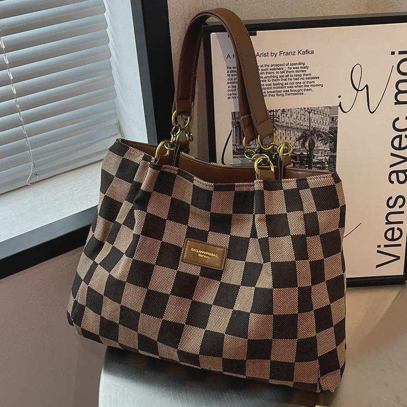 Women's Large-Capacity Leopard Print Tote Bag - 2023 Checkerboard Fashion Shoulder Bag