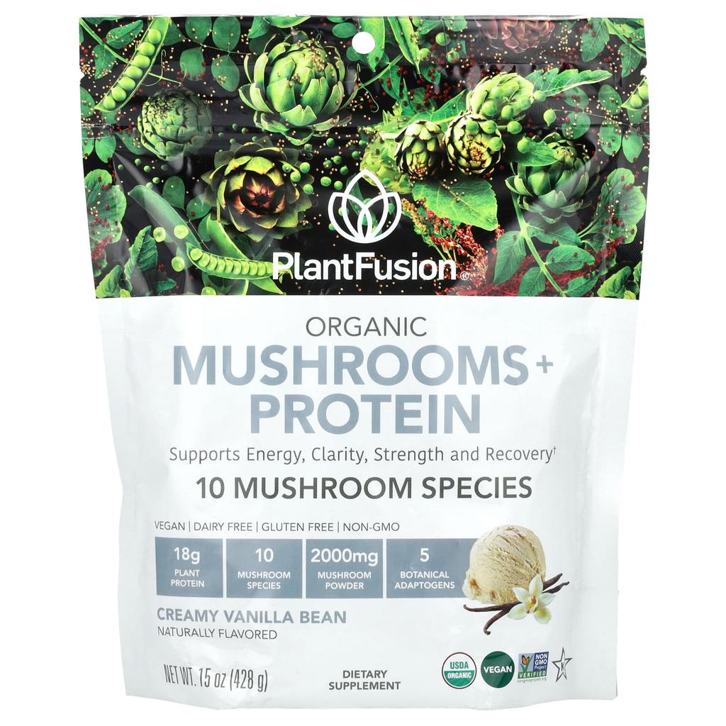 Organic Mushroom + Protein, Creamy Vanilla Bean, 428G(15Oz)