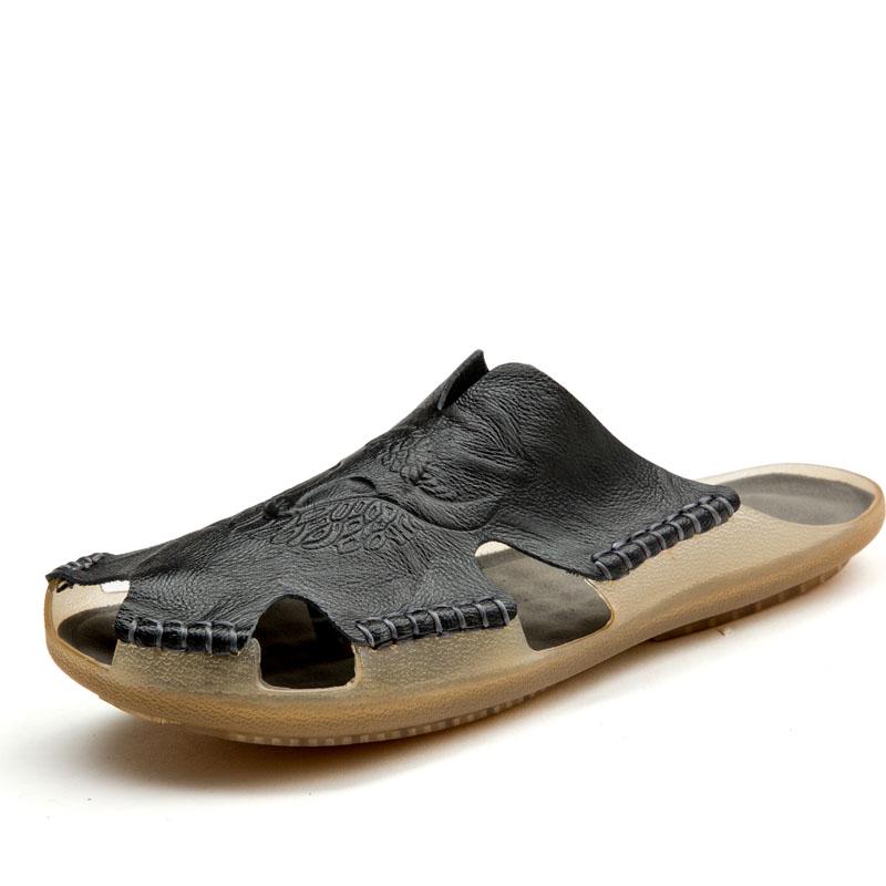 Pantofole da uomo in pelle Sandali da spiaggia antiscivolo Scarpe estive comode Pantofole da uomo Classici Infradito da uomo
