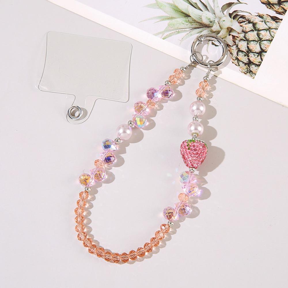 Short Bling Strawberry Phone Chain Anti-lost Pearl Mobile Phone Lanyard  Christmas Gifts