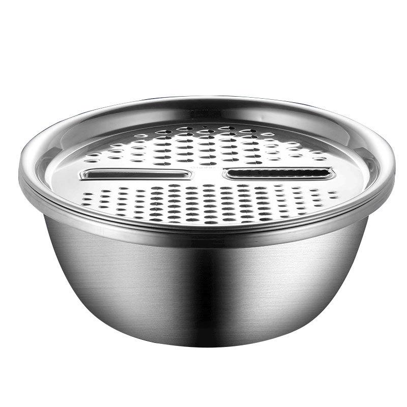 Multifunctional Stainless Steel Grater Bowl: Vegetable Slicer, Colander, and Rice Rinsing Strainer
