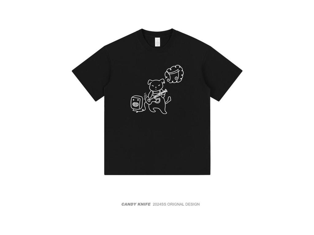 Cartoon Doodle Print Short Sleeve Cotton T-Shirt - Fun & Loose Summer Couple Wear