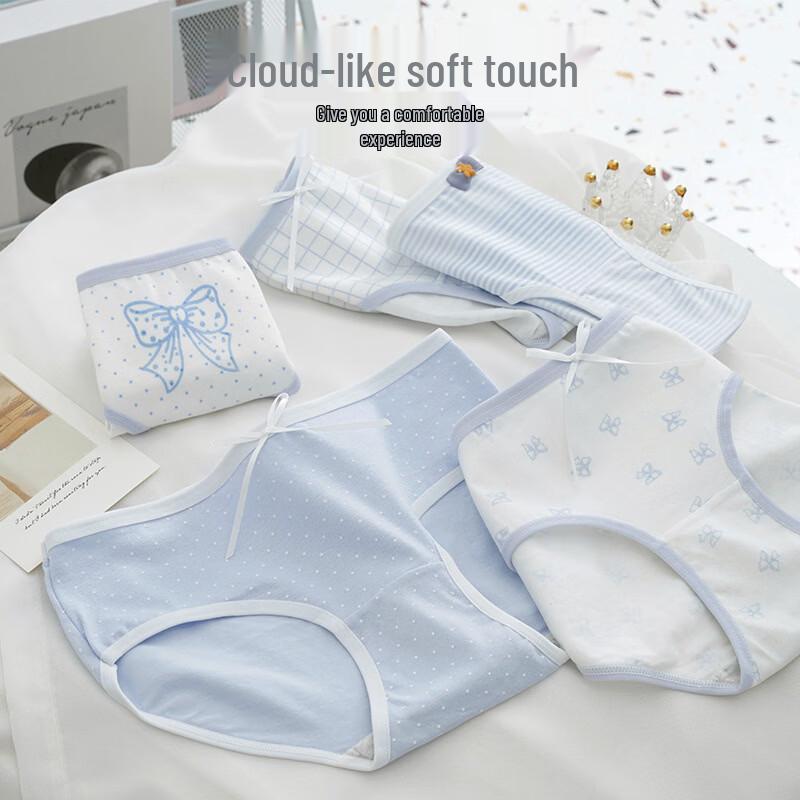 Qianfeili Young Women s Light Blue Cotton Mid-Waist Briefs 5-Pack M