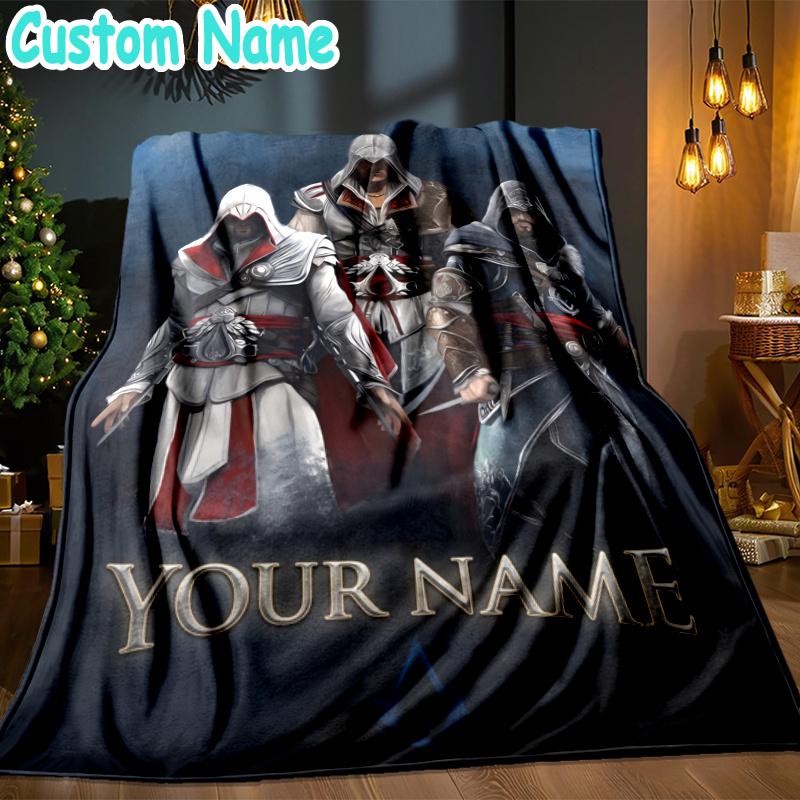 Custom Name Assassin Game Throw Blanket - Perfect for Couch, Bed, Office, and outdoor Travel - Ideal Gift for Christmas & Holidays