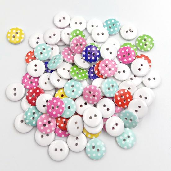 90 Stück Gepunktete Runde Form 2 Löcher Holzknöpfe DIY Nähen Scrapbook Dekor