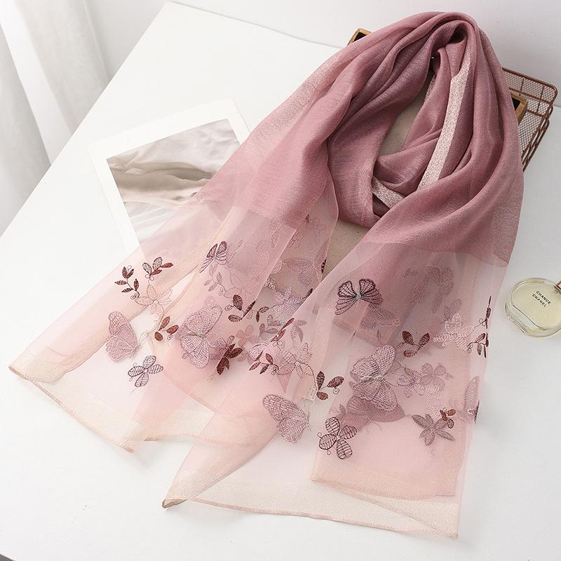 Four Season silk wool scarf women hijab pashmina shawls wrap Blanket Floral Pashmina Embroidery Scarves Foulard high quality