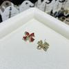New Style Temperament Red Color Christmas Bow Stud Earrings for Women Rhinestone Bowknot Red Ball Earring Girls Party Jewelry