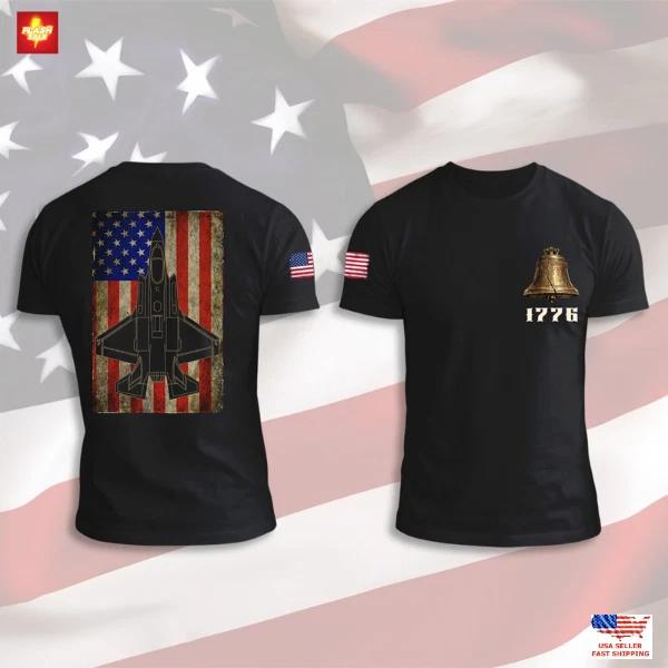 F-35 Lightning II USA Flag Patriotic Military Jet T-Shirt L